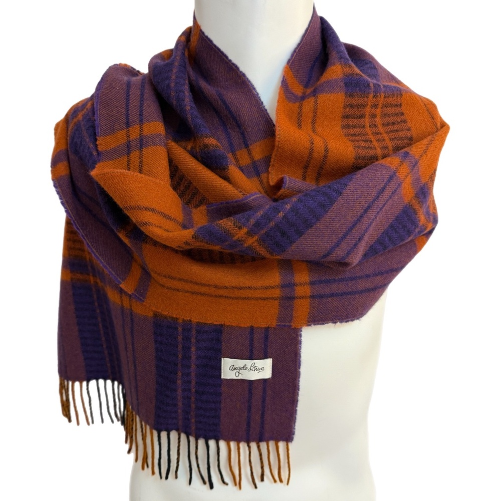 Angelo Litrico Pure New Wool Tartan Scarf – Orange & Purple Plaid - 14" x 66"